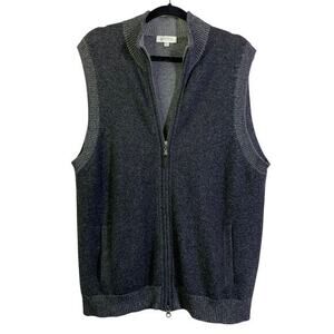 KINROSS CASHMERE Vest Full Double Zip Mock Collar Front Pocket Dark Heather Gray
